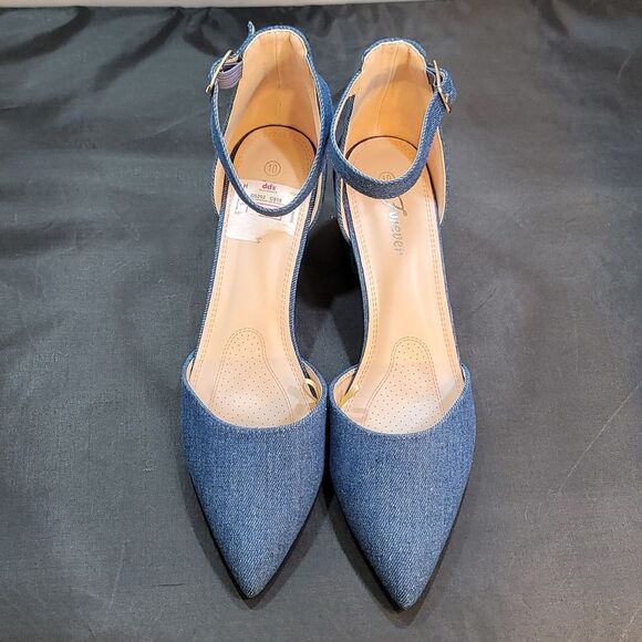 BRAND NEW WOMEN'S POINTED TOE ANKLE STRAP BUCKLE CHUNKY BLOCK HEEL SANDAL - Picture 4 of 15